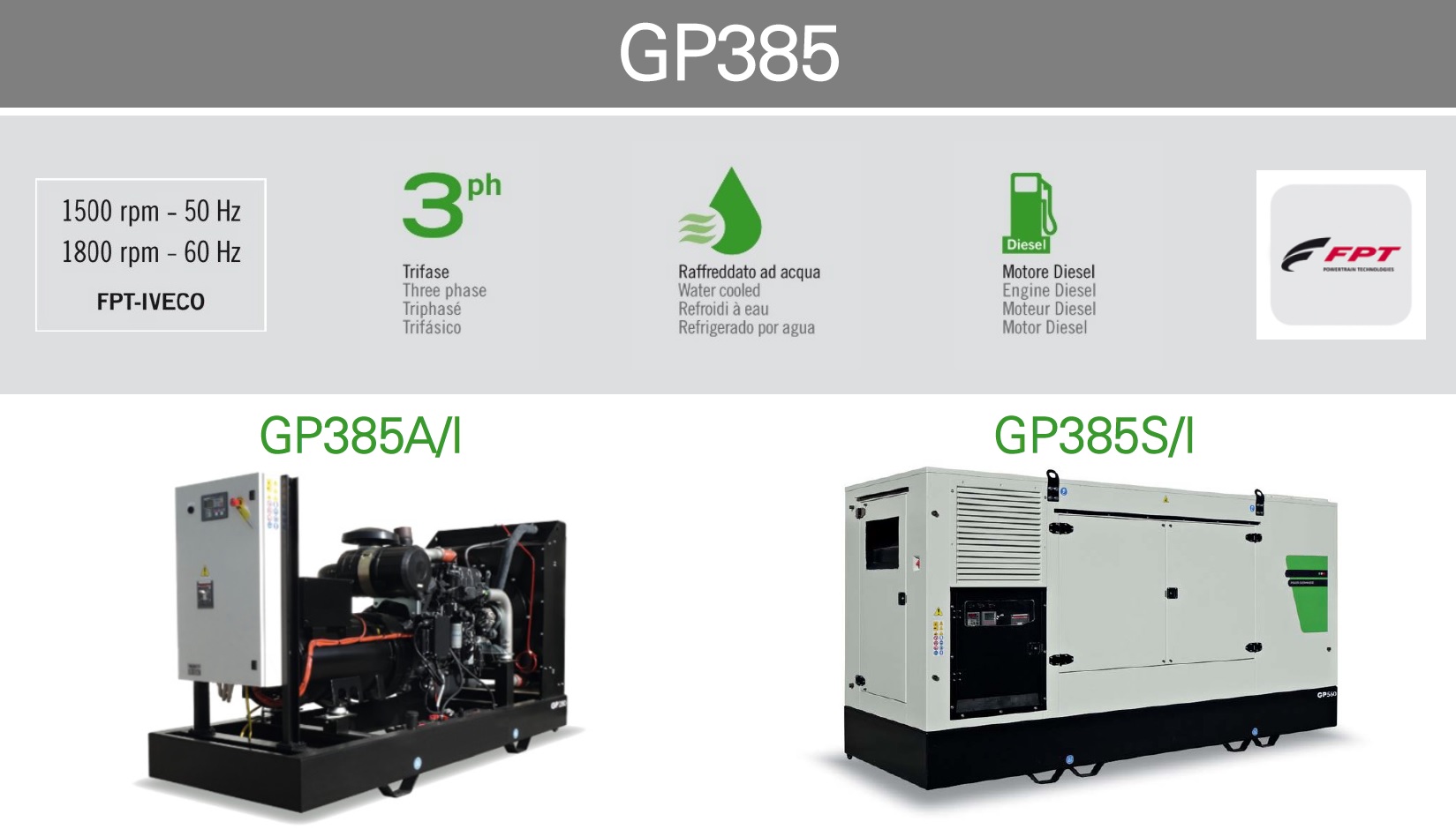 Generador Eléctrico GP385 - Versiones